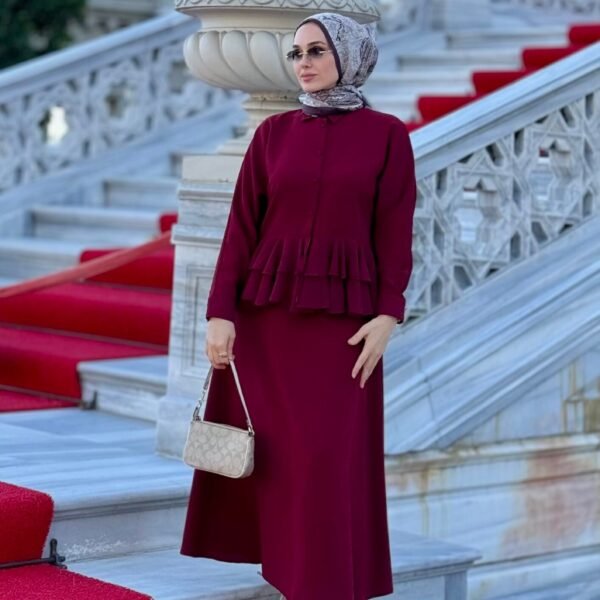 Lina Etekli Takım Bordo Renk
