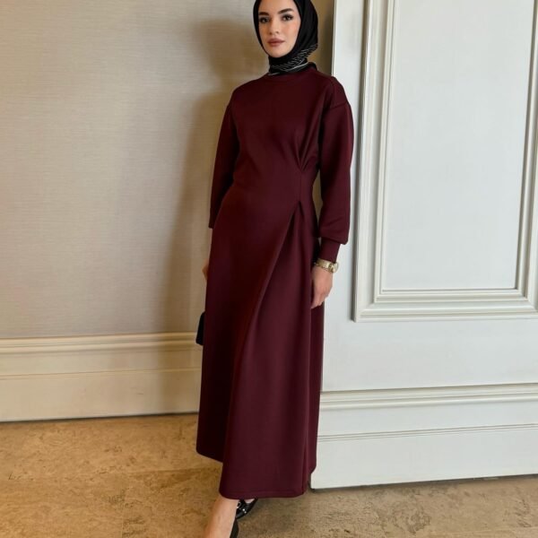 Scuba Elbise Bordo Renk